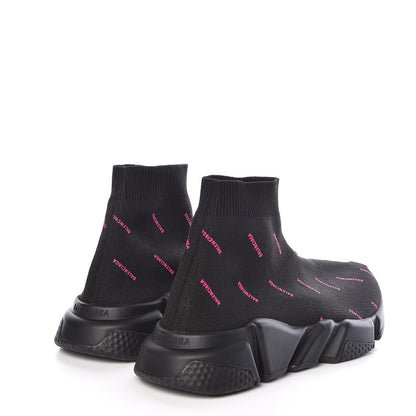 Balenciaga Neoprene Knit Allover Logo Womens Speed Sneakers 39 Black Fuchsia 4 of 7