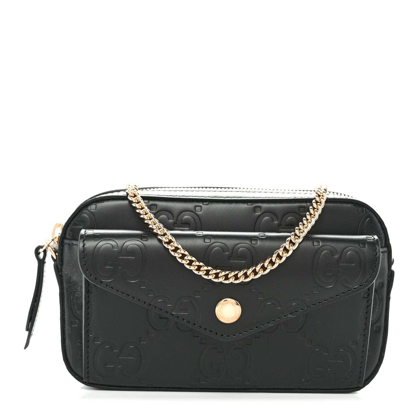 Calfskin GG Super Mini Debossed Chain Wallet Black