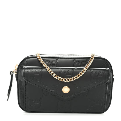 Gucci Calfskin GG Super Mini Debossed Chain Wallet Black 1 of 10