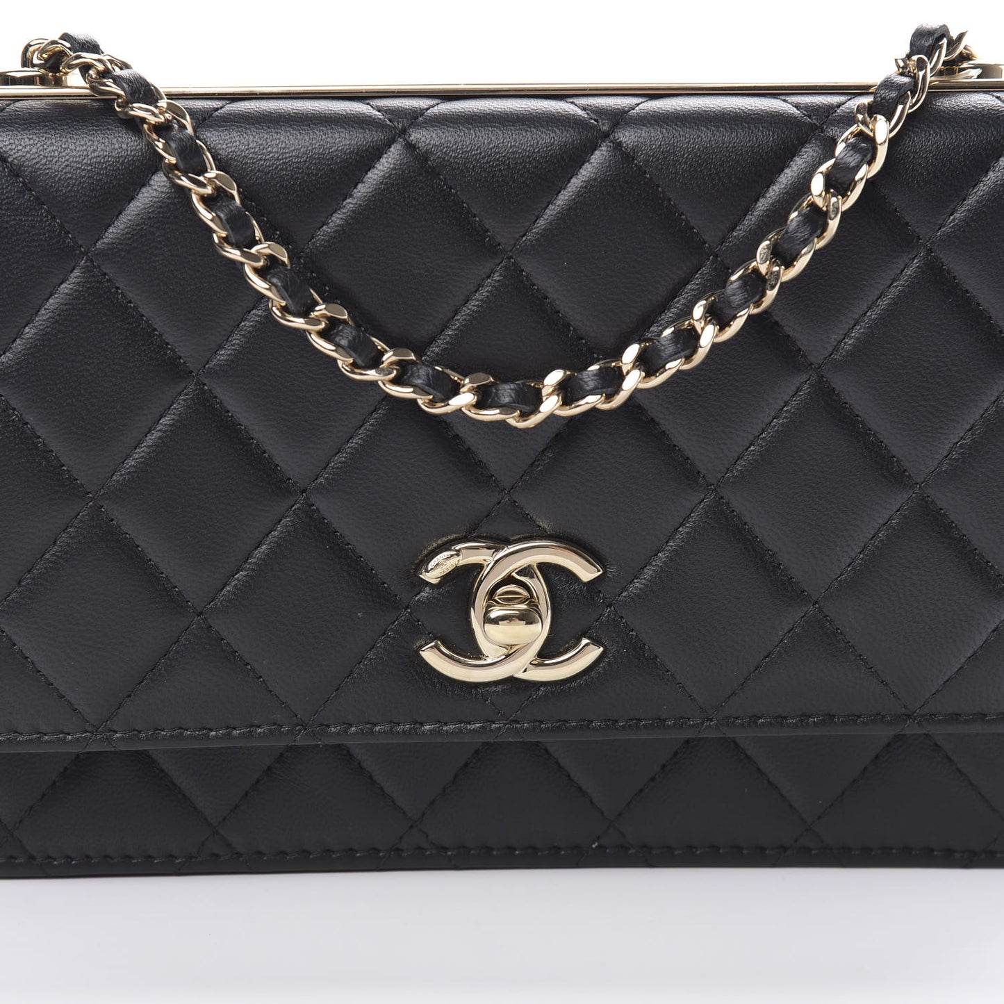 Lambskin Quilted Trendy CC Wallet On Chain WOC Black