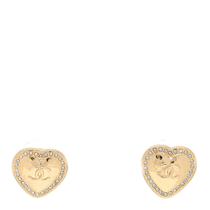 Chanel Metal Crystal CC Heart Earrings Gold 1 of 5