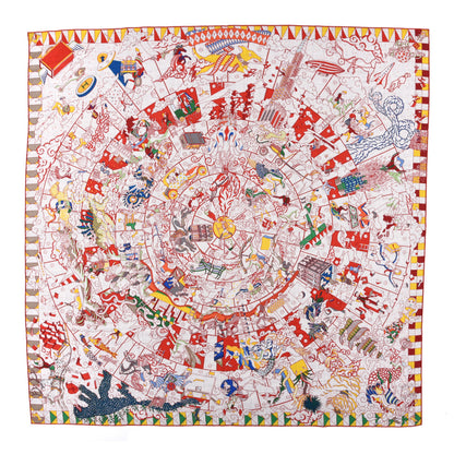 Hermes Cashmere Silk L'Epopee D'Hermes Shawl 140 Gris Chine Rouge Multicolor 1 of 5