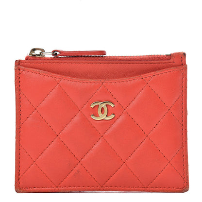 Chanel Lambskin Quilted Zip Card Holder Red 1 of 13