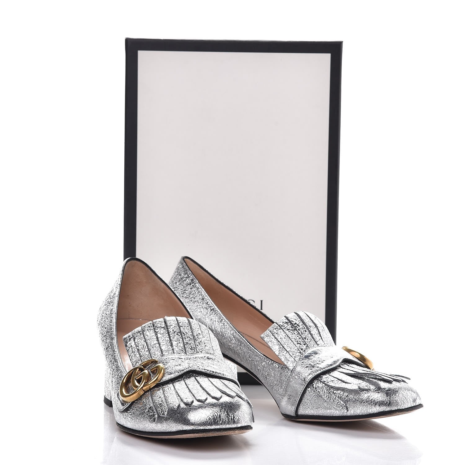 Gucci Galassia GG Marmont Fringe 50mm Loafer Pumps 41 Argento 11 of 11