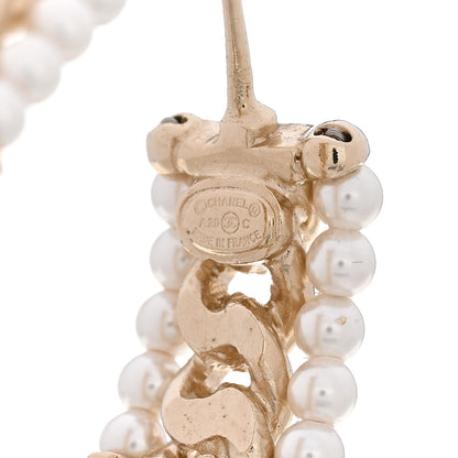 Chanel Pearl CC Chain Hoop Earrings Gold 4 of 4