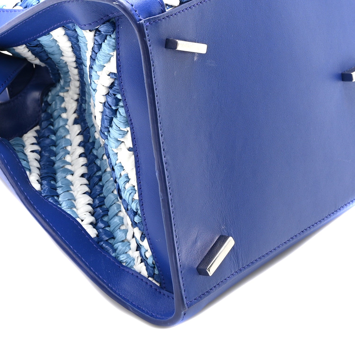 Salvatore Ferragamo Raffia Effect Calfskin Medium Hug Bag White Lapis Lazuli 8 of 9