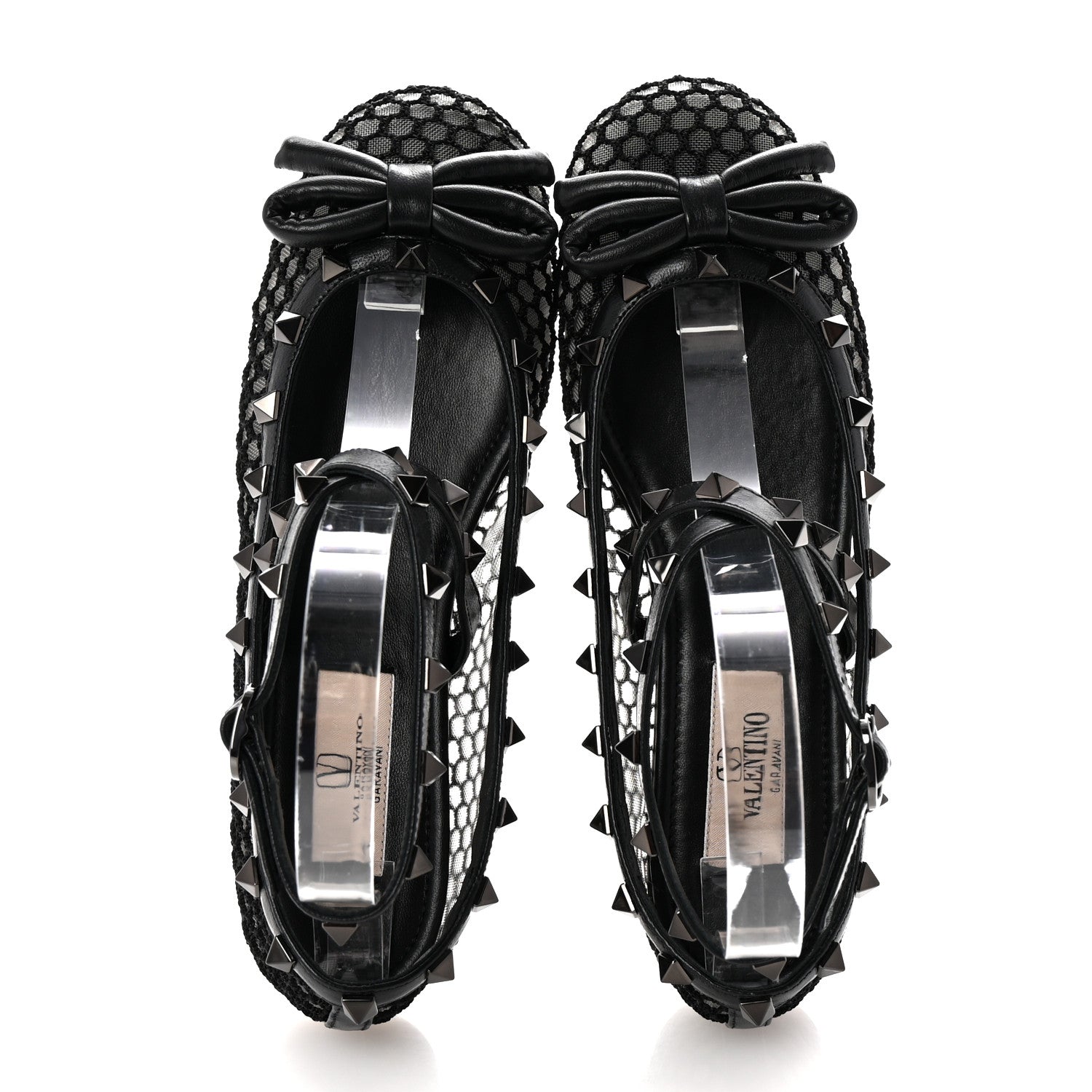 Valentino Garavani Mesh Calfskin Rockstud Multi Strap Ballerina Flats 35.5 Black 2 of 10