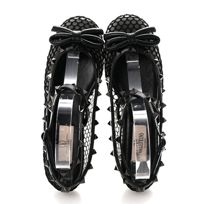 Valentino Garavani Mesh Calfskin Rockstud Multi Strap Ballerina Flats 35.5 Black 2 of 10