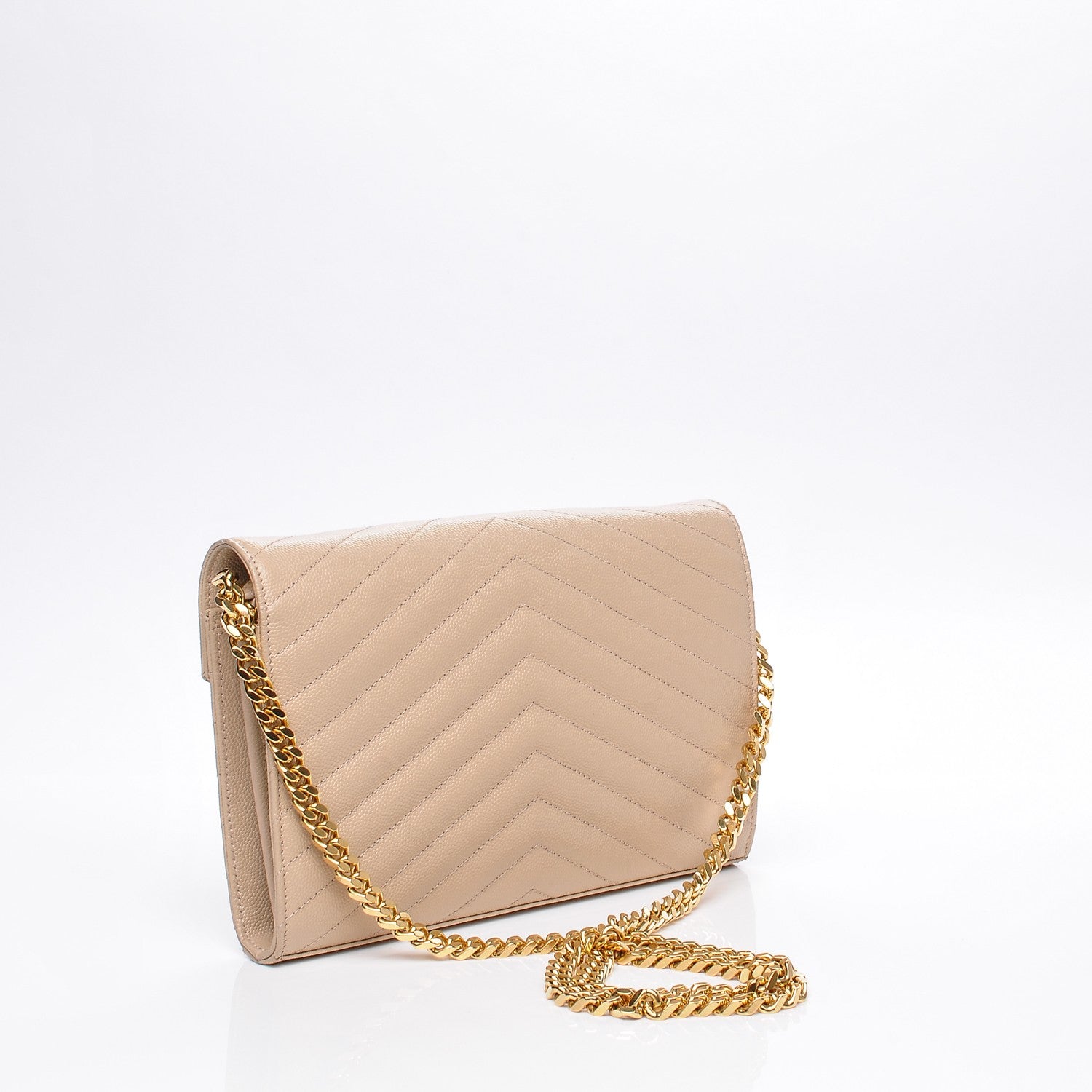 Saint Laurent Grain De Poudre Matelasse Chevron Monogram Chain Wallet Nude Powder 3 of 7