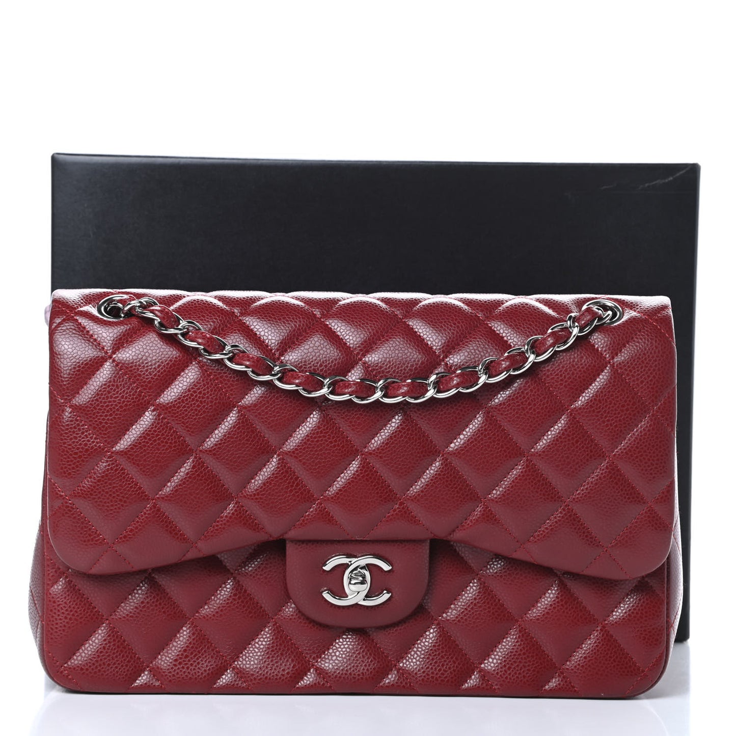Caviar Quilted Jumbo Double Flap Dark Red