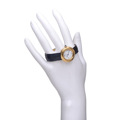 Cartier Sterling Silver 18K Yellow Gold Calfskin 26mm Must De Trinity Quartz Watch Blue 2 of 10