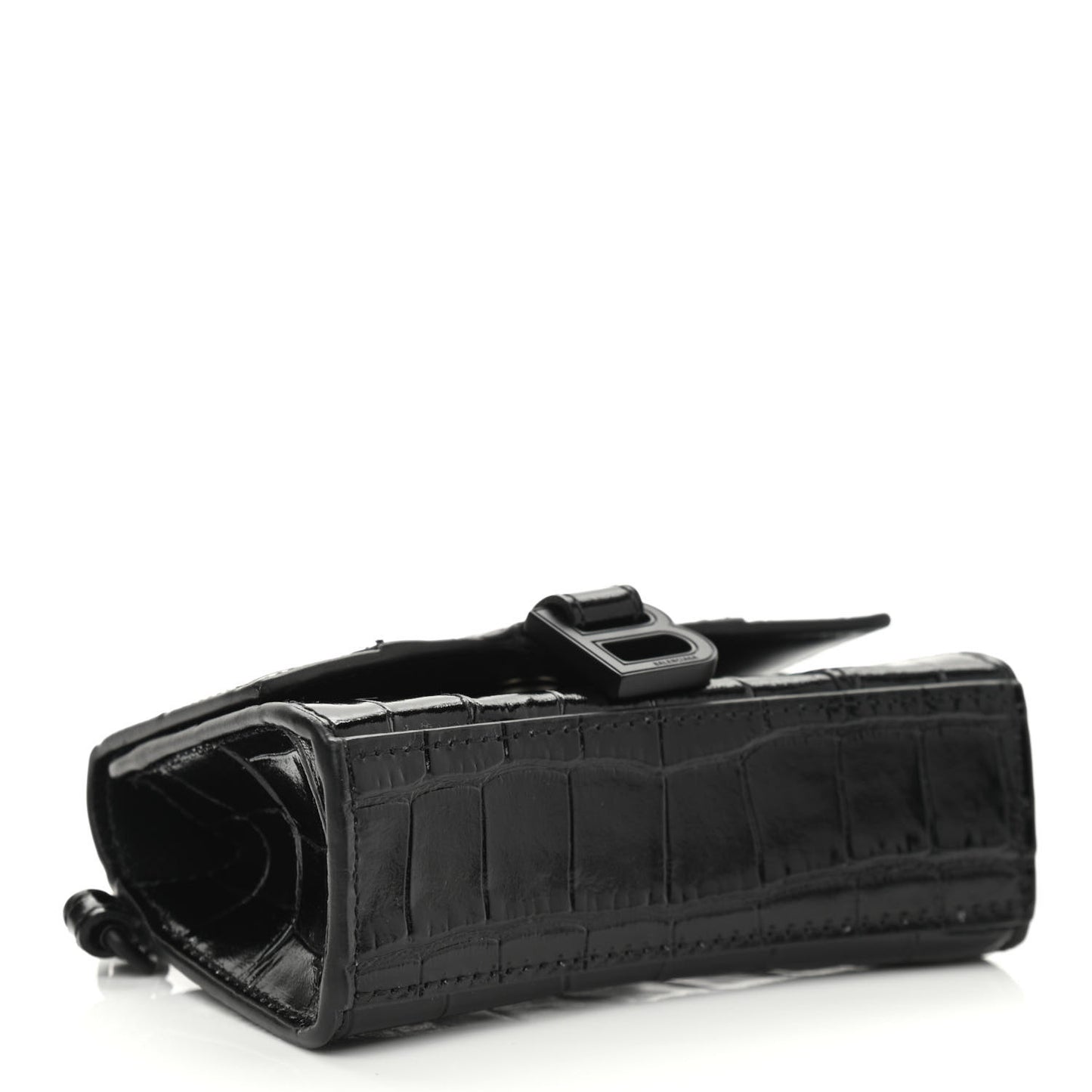 Shiny Calfskin Monochrome Crocodile Embossed Hourglass Chain Cardholder Black