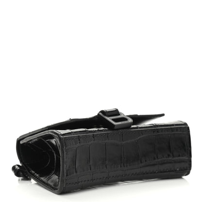 Balenciaga Shiny Calfskin Monochrome Crocodile Embossed Hourglass Chain Cardholder Black 4 of 13