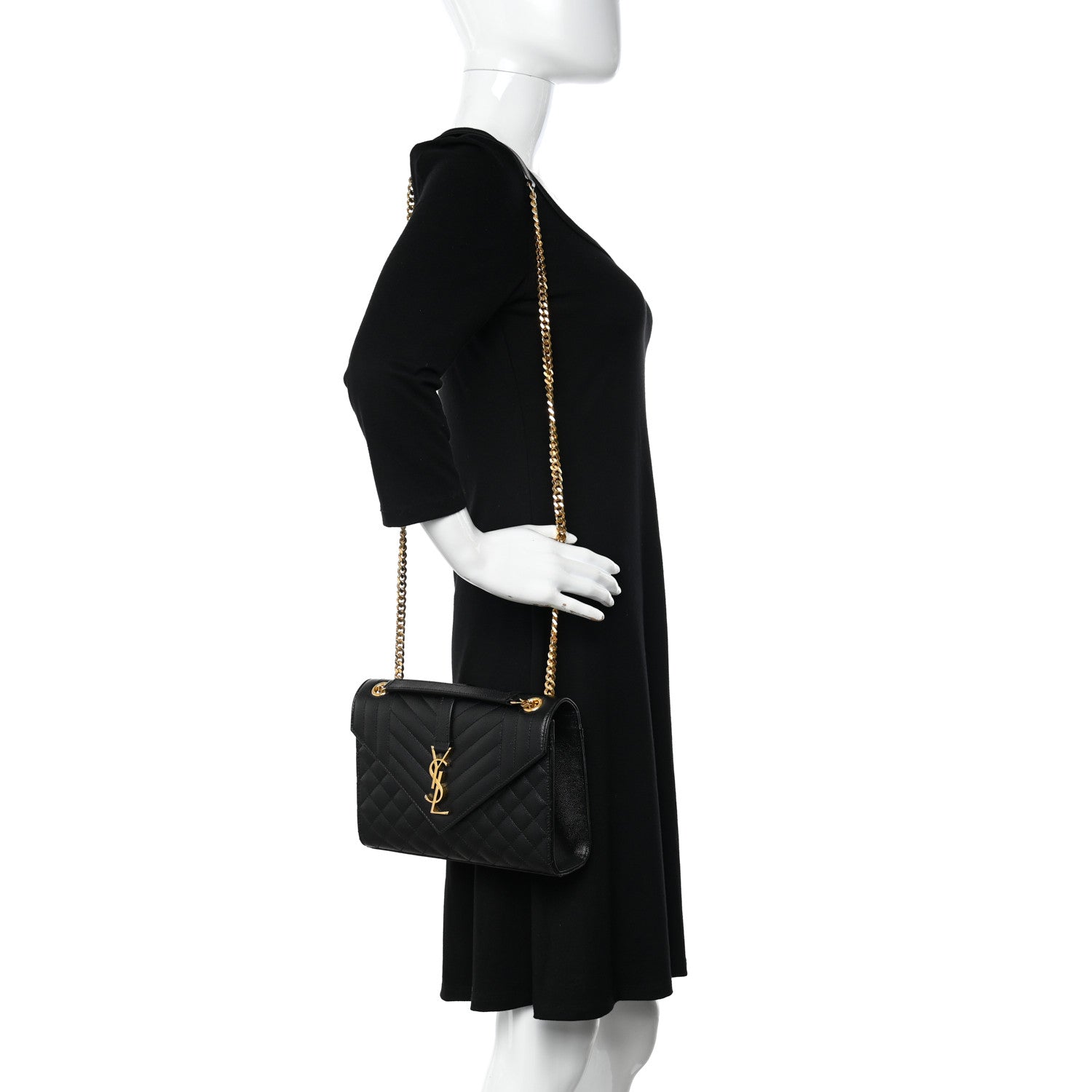 Saint Laurent Grain De Poudre Textured Mixed Matelasse Triquilt Medium Monogram Satchel Black 2 of 10