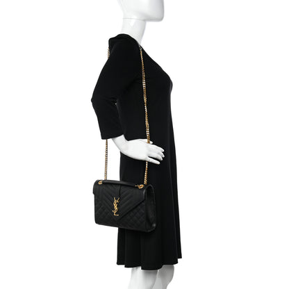 Saint Laurent Grain De Poudre Textured Mixed Matelasse Triquilt Medium Monogram Satchel Black 2 of 10