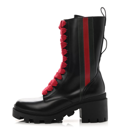Gucci Magnum Calfskin Cirano Lux Web Lace Up Tall Combat Boots 37.5 Black Verde Hibiscus Red 1 of 7