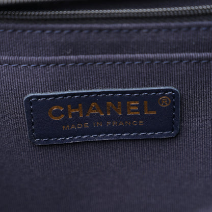 Chanel Denim Quilted XXL Travel Flap Bag Dark Blue Orange 5 of 10
