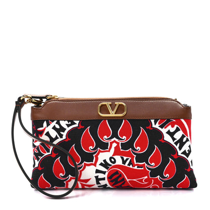 Valentino Garavani Calfskin Canvas VLogo Archive Manifesto Bandana Print Red Multicolor 1 of 10