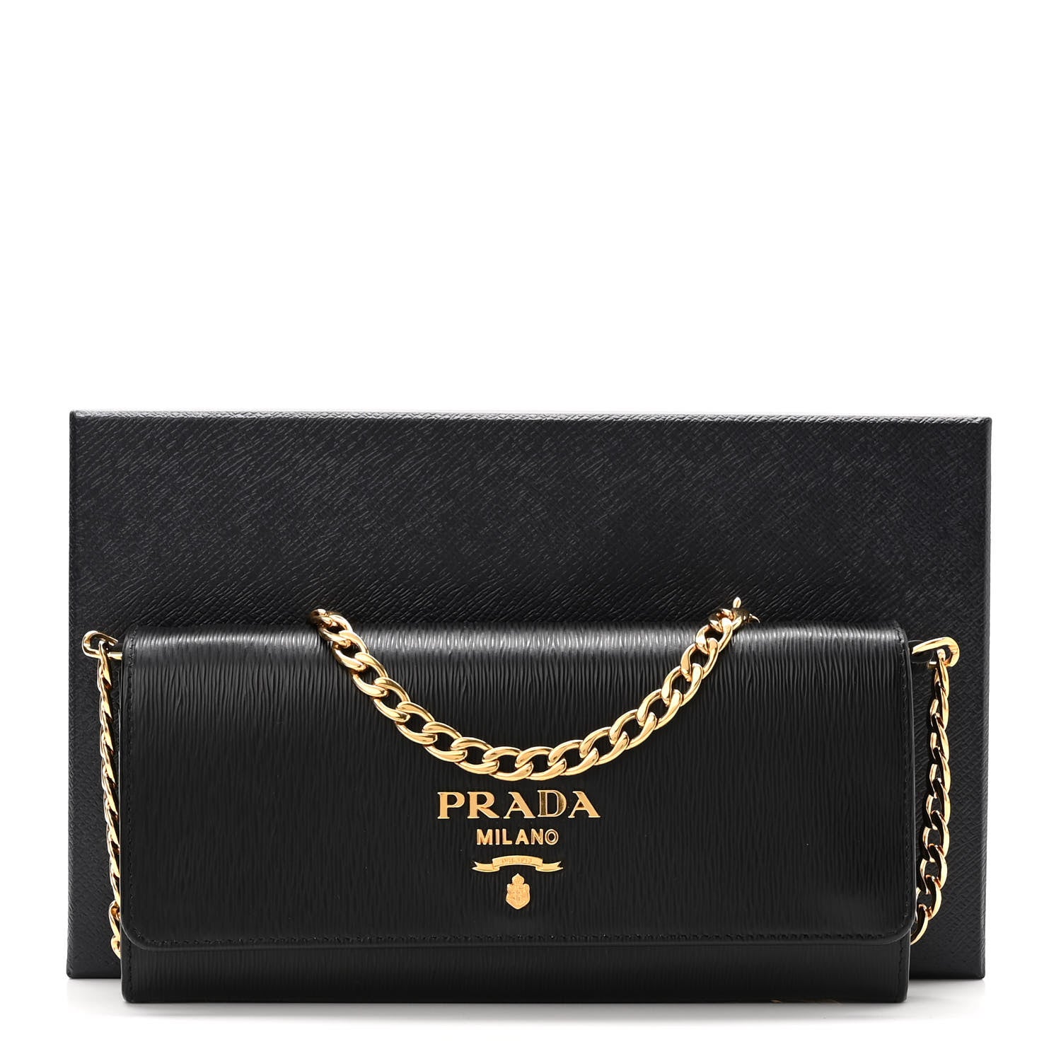 Prada Vitello Move Metal Oro Chain Wallet Black 8 of 8