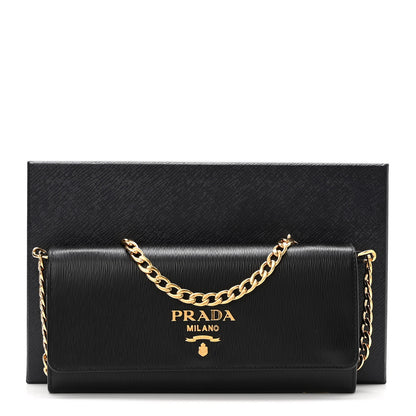 Prada Vitello Move Metal Oro Chain Wallet Black 8 of 8