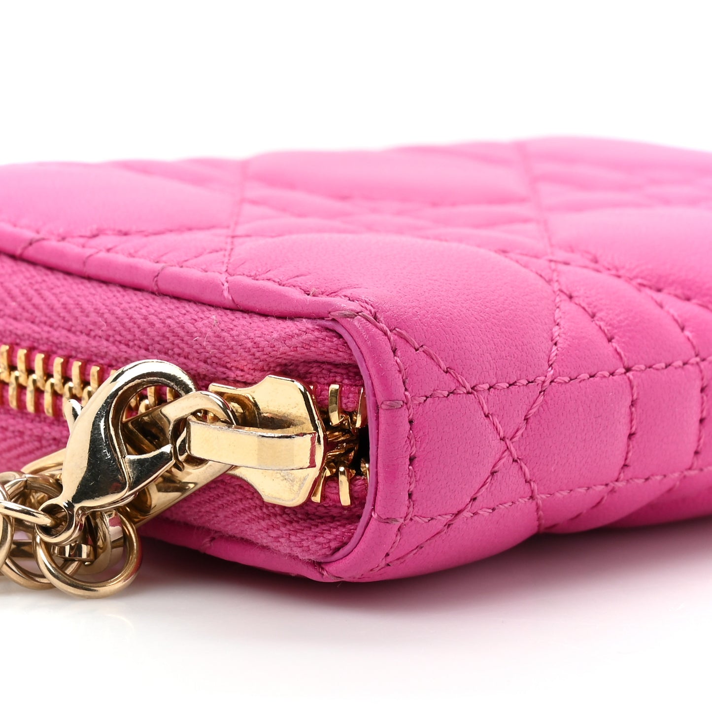 Lambskin Cannage Small Lady Dior Voyageur Coin Purse Fuchsia