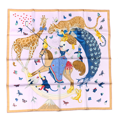 Hermes Silk Story Scarf 90 Rose Nacre Bleu Beige 1 of 5