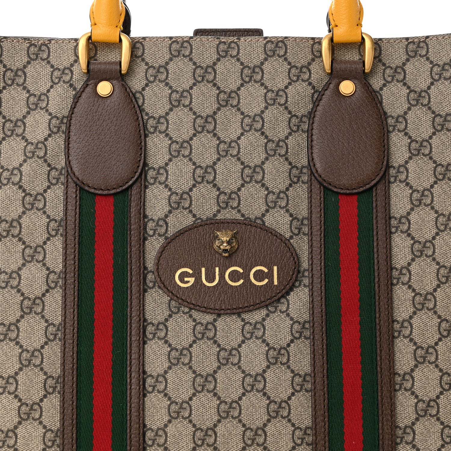 Gucci GG Supreme Monogram Web Neo Vintage Tote Beige New Acero Crop 8 of 10