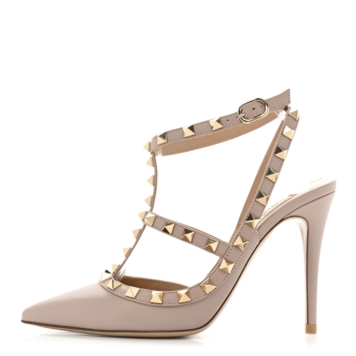 Valentino Garavani Calfskin Nappa Rockstud Ankle Strap 100mm Pumps 36.5 Poudre 1 of 9