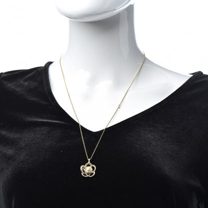 Chanel Crystal Pearl Camellia Necklace Gold 2 of 5