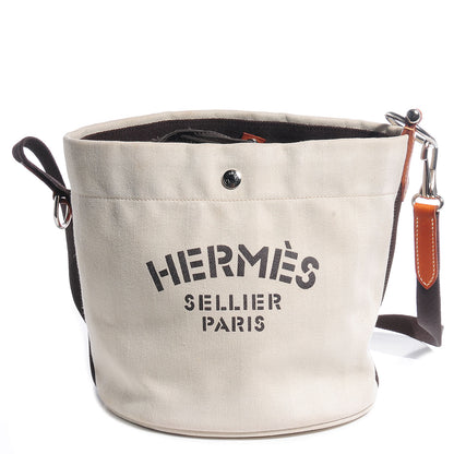 Hermes Chevron Herringbone Canvas Grooming Bag Chalk 1 of 9