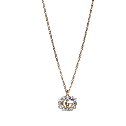 Gucci Crystal Embellished Double G Necklace Aged Gold 1 of 7