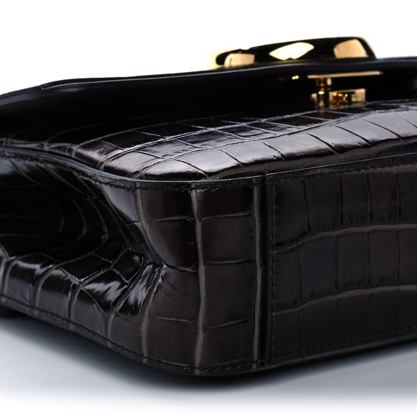 Calfskin Crocodile Embossed Medium C Double Carry Profound Brown