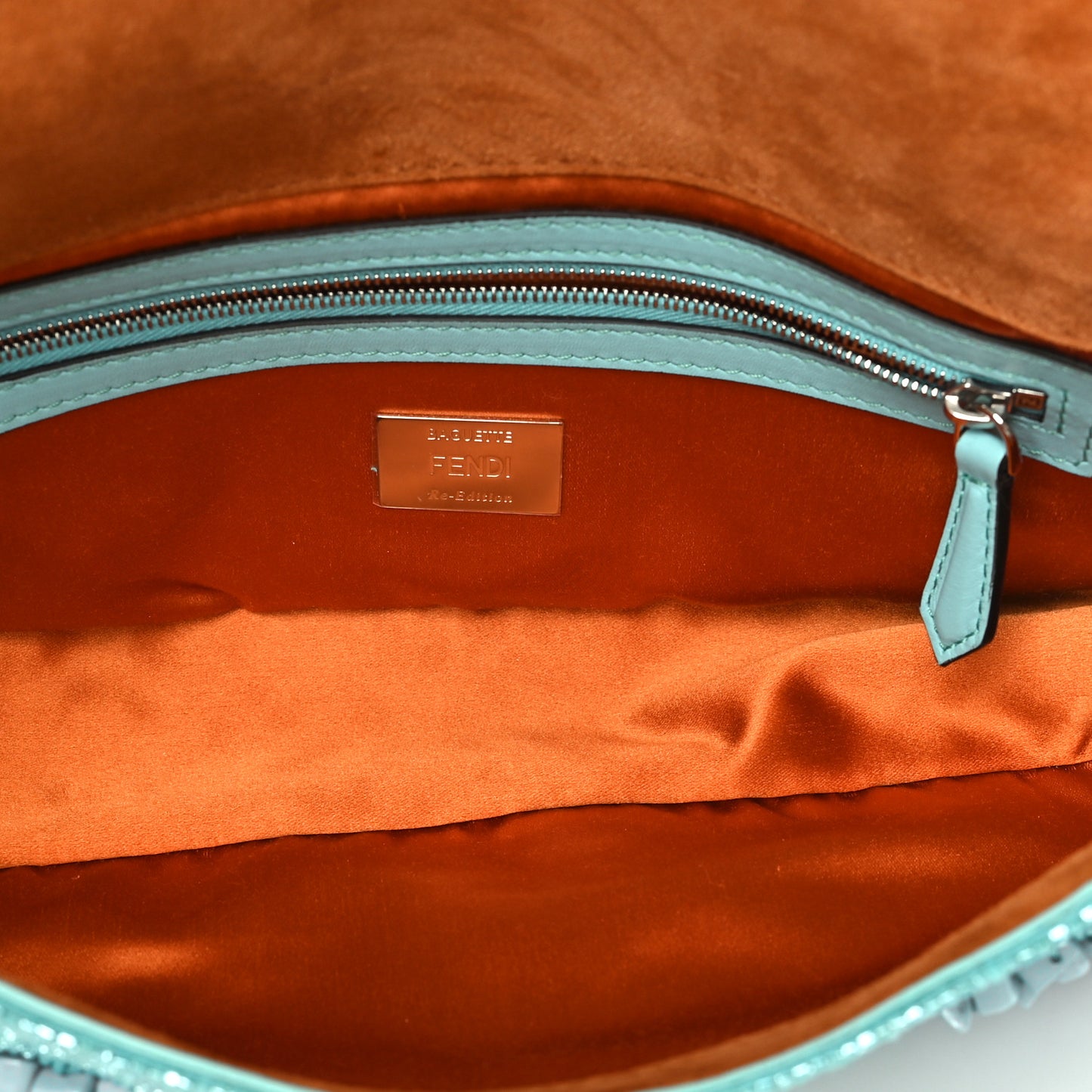 Rolling Stone Vitello Seta Bead Embroidered Re-Edition Baguette Spring Turquoise