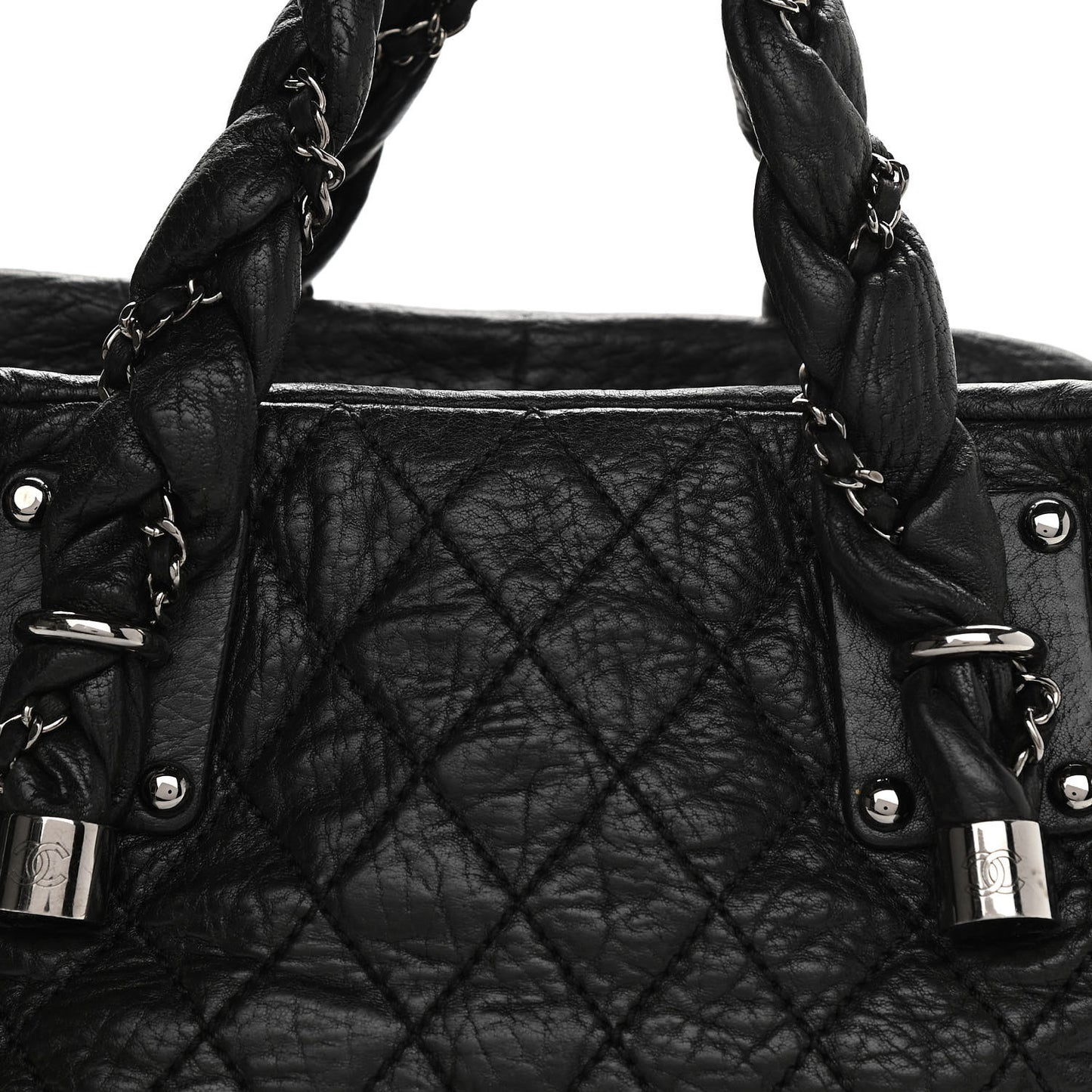 Distressed Lambskin Lady Braid Bowler Black