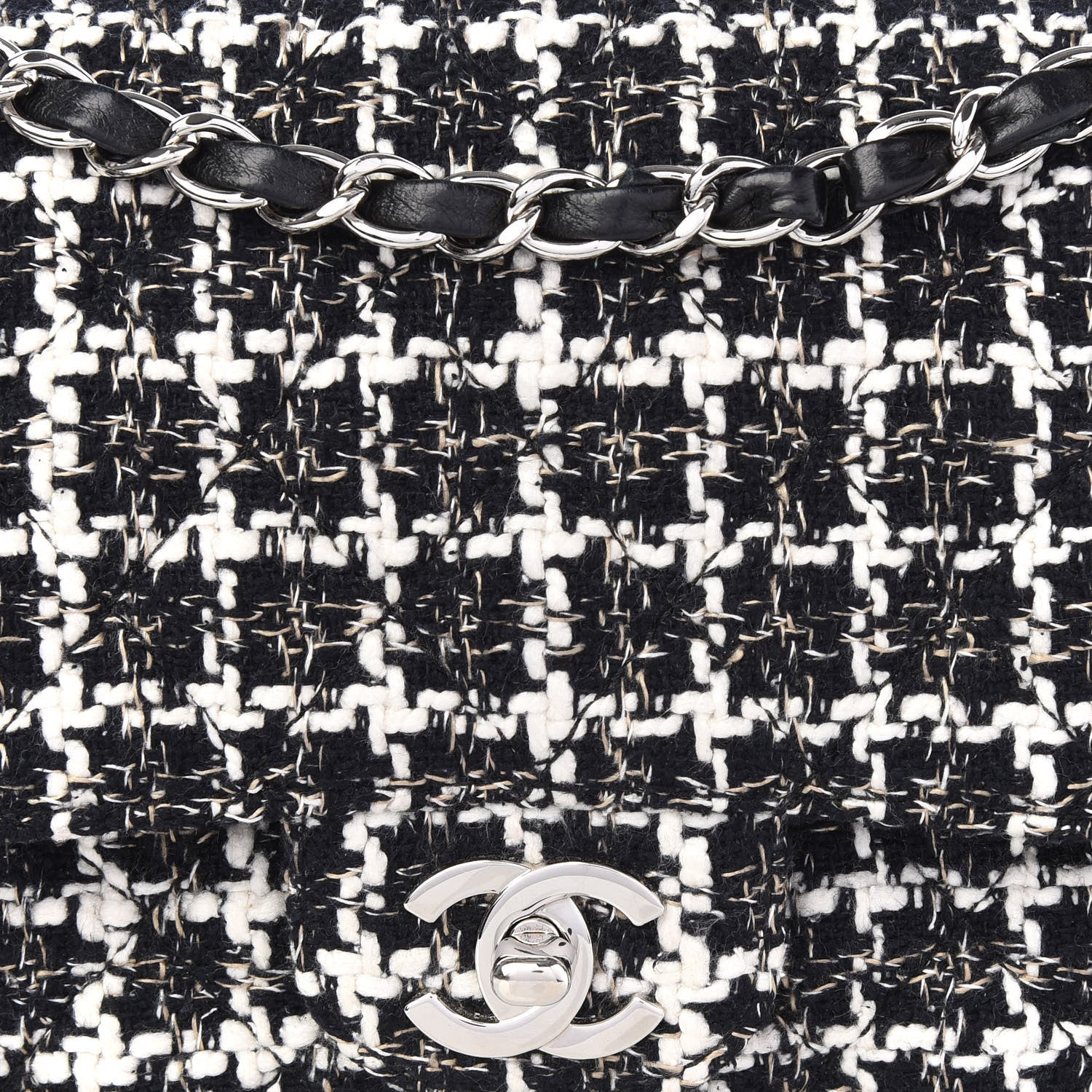 Chanel Tweed Quilted Medium Double Flap Black White 9 of 10