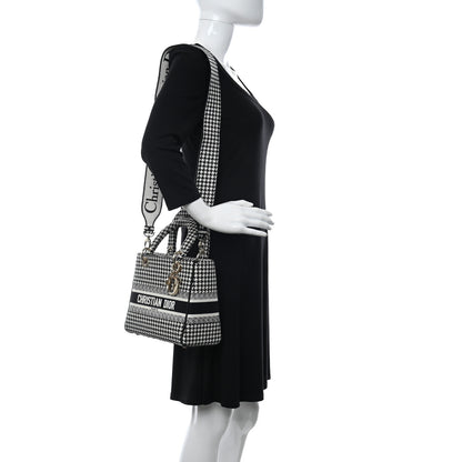 Christian Dior Canvas Houndstooth Embroidered Medium Lady D-Lite Black White 2 of 11