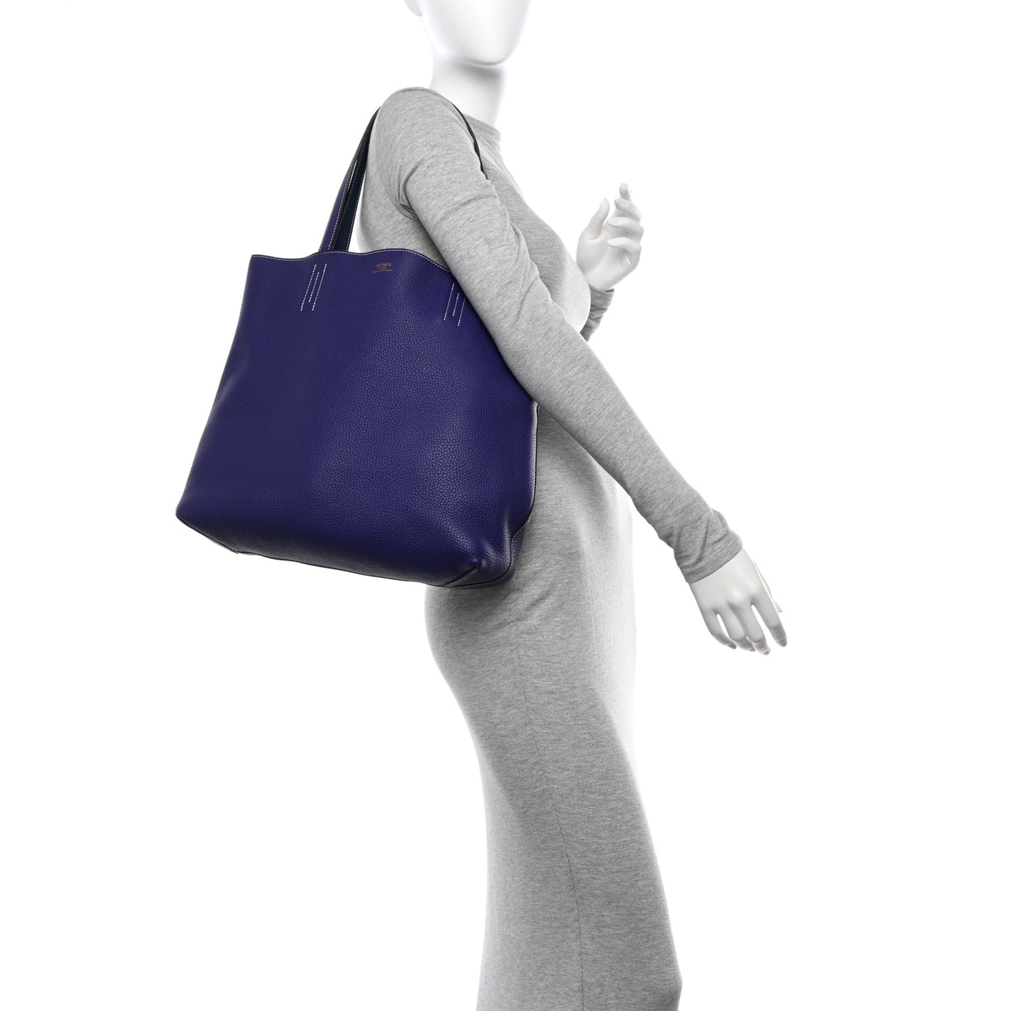 Taurillon Clemence Double Sens 36 Reversible Tote Iris Bleu De Malte