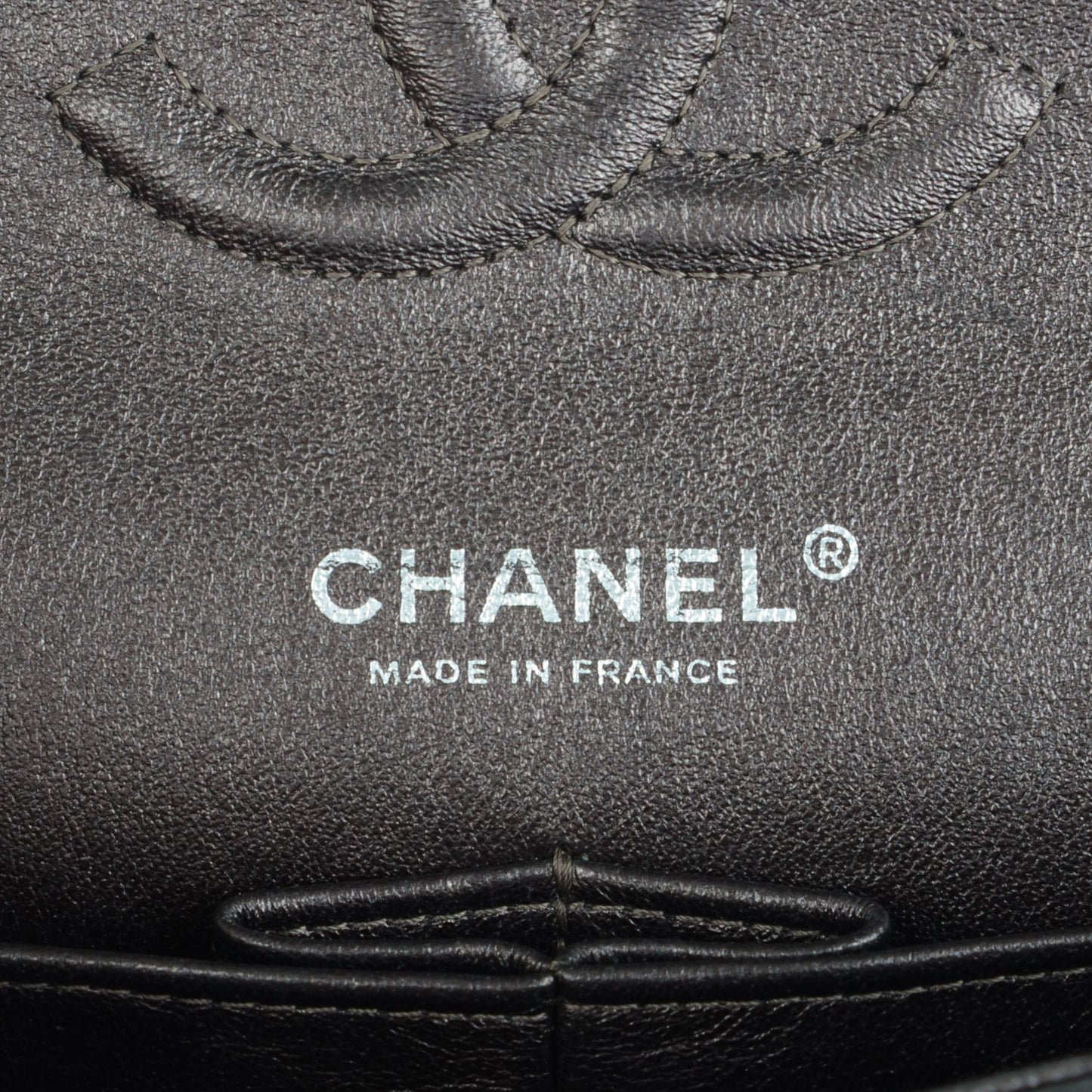 Metallic Lambskin Medium Double Flap Dark Grey
