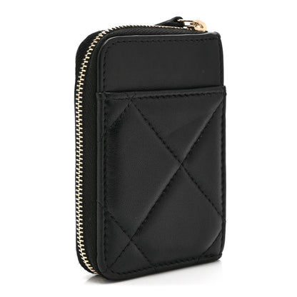 Chanel Lambskin Quilted Chanel 19 Vertical Zip Card Holder Wallet Black 3 of 11
