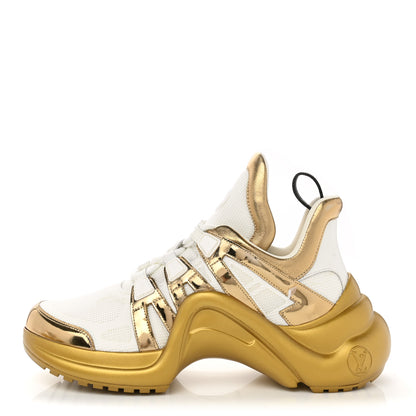 Louis Vuitton Metallic Calfskin Technical Nylon LV Archlight Sneakers 38.5 White Gold 1 of 8
