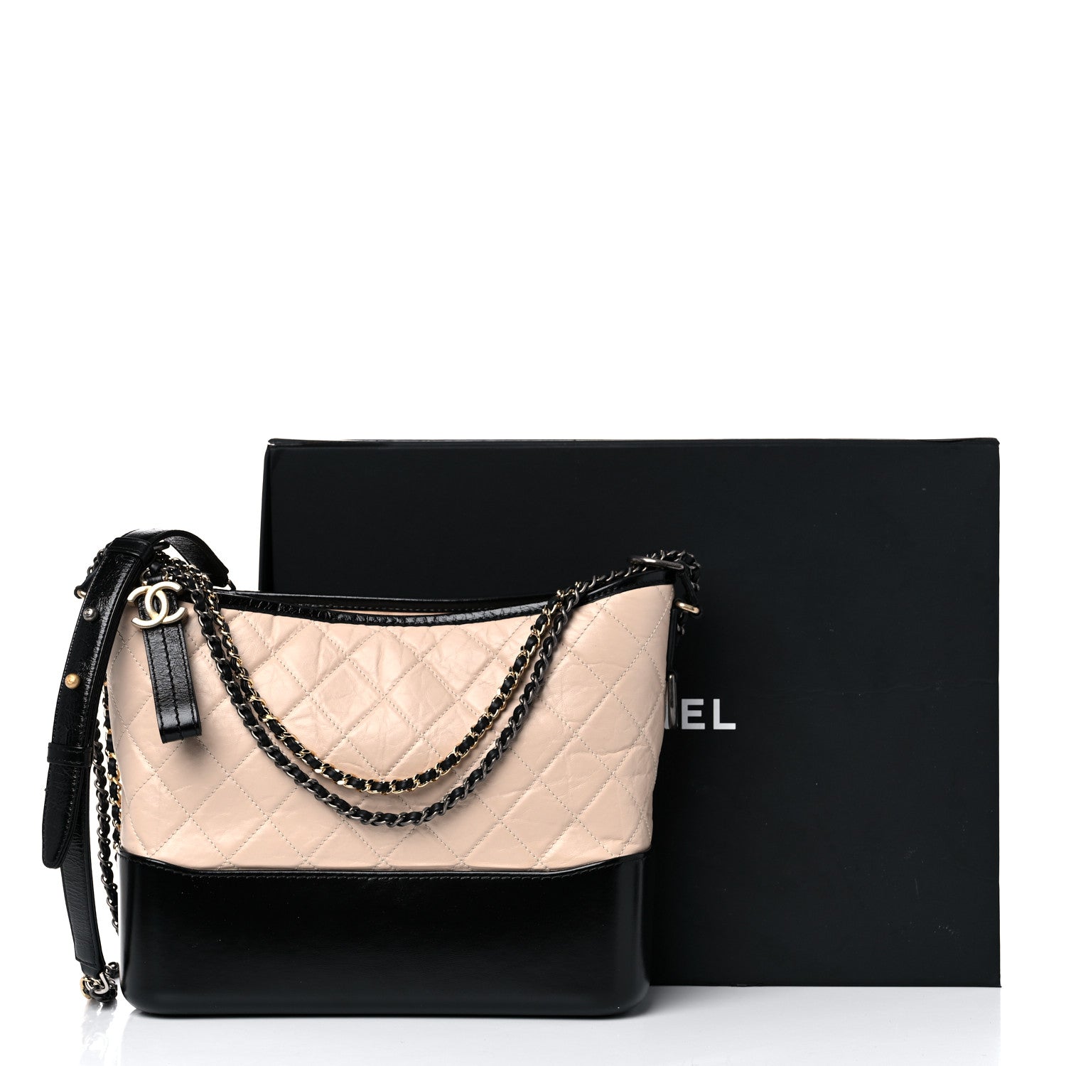 Chanel Aged Calfskin Quilted Medium Gabrielle Hobo Beige Black 9 of 9