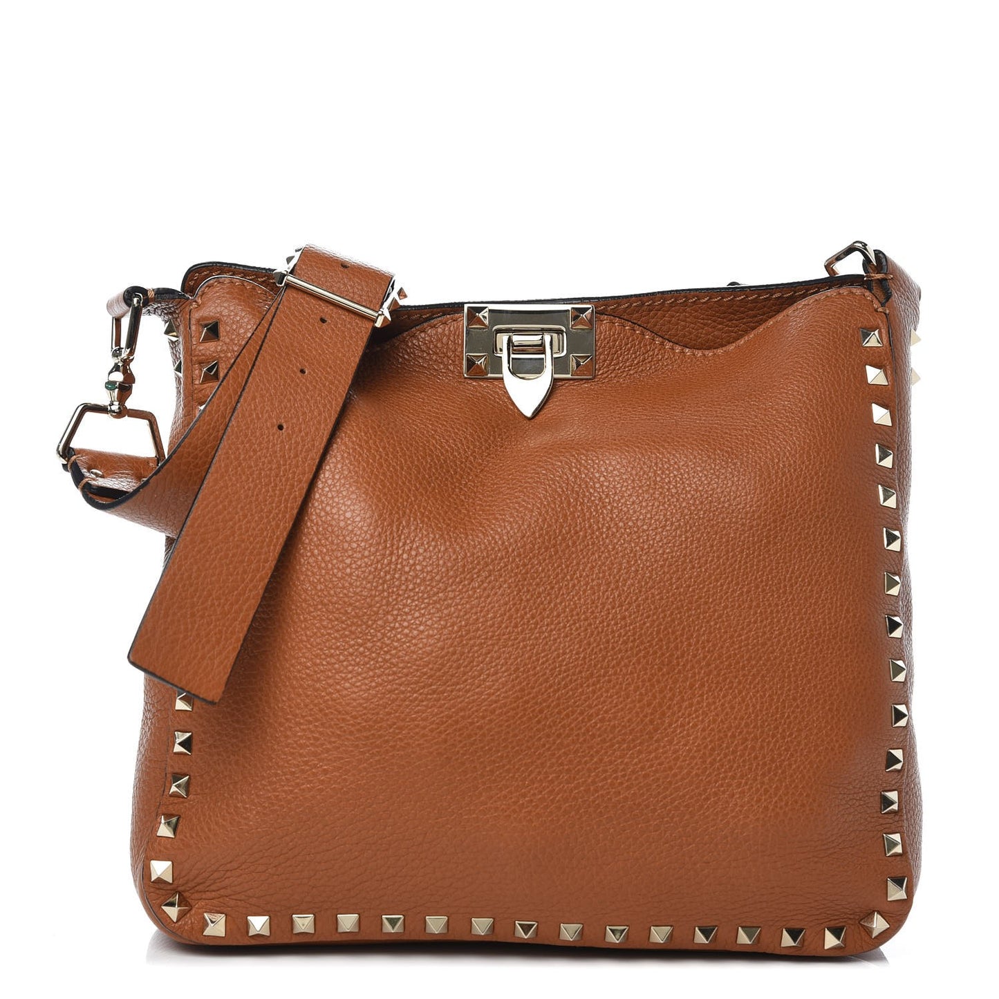 Pebbled Calfskin Small Rockstud Flip-Lock Messenger Bag Light Cuir
