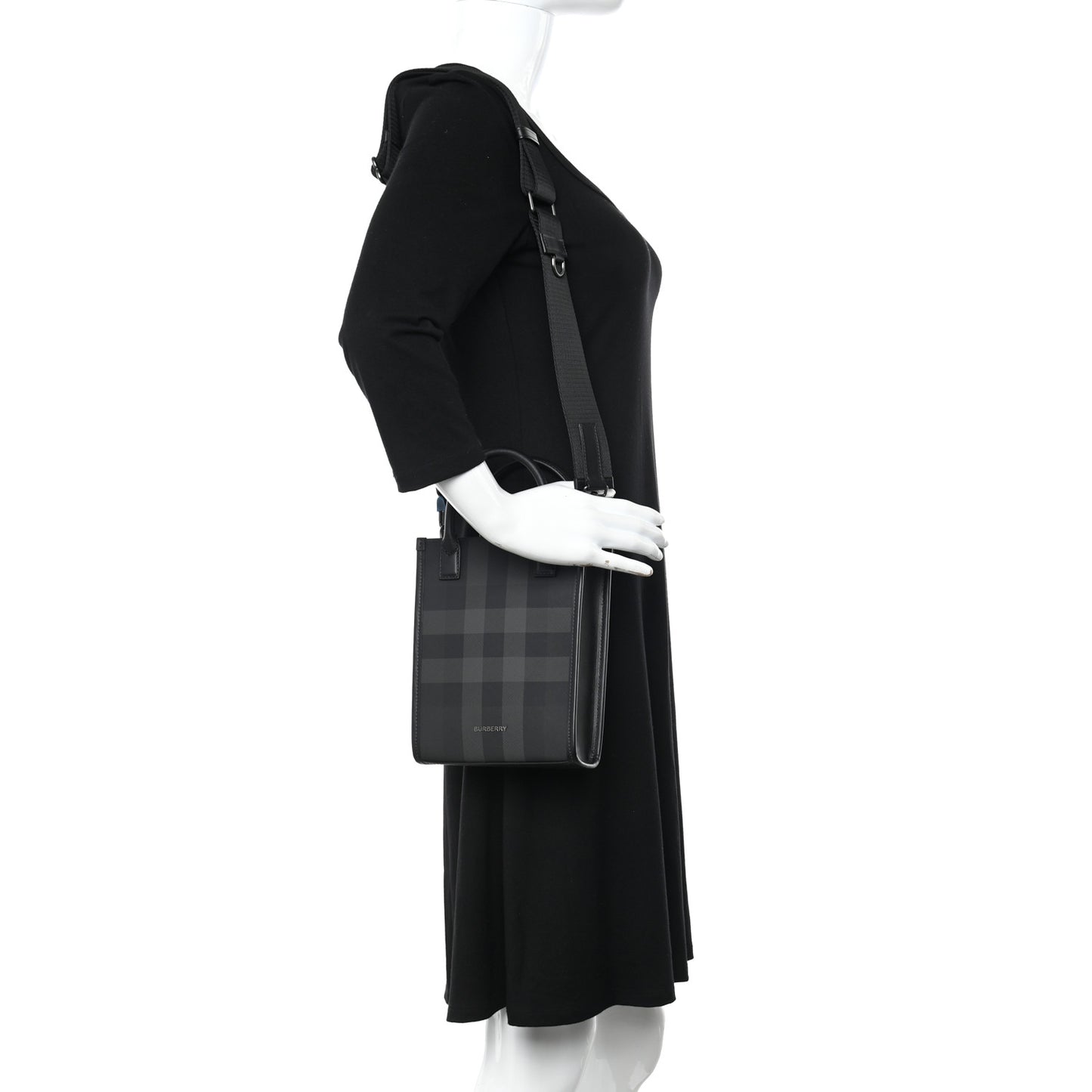 E-Canvas Mini Denny Check Tote Charcoal