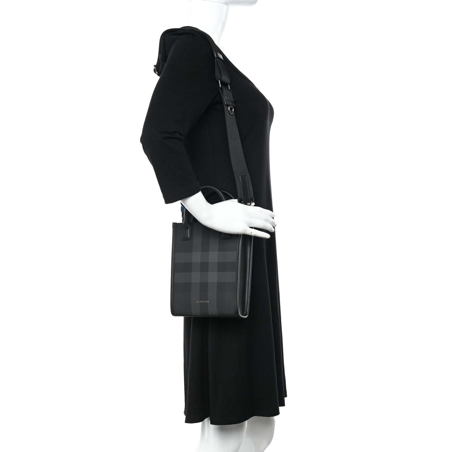 Burberry E-Canvas Mini Denny Check Tote Charcoal 2 of 10