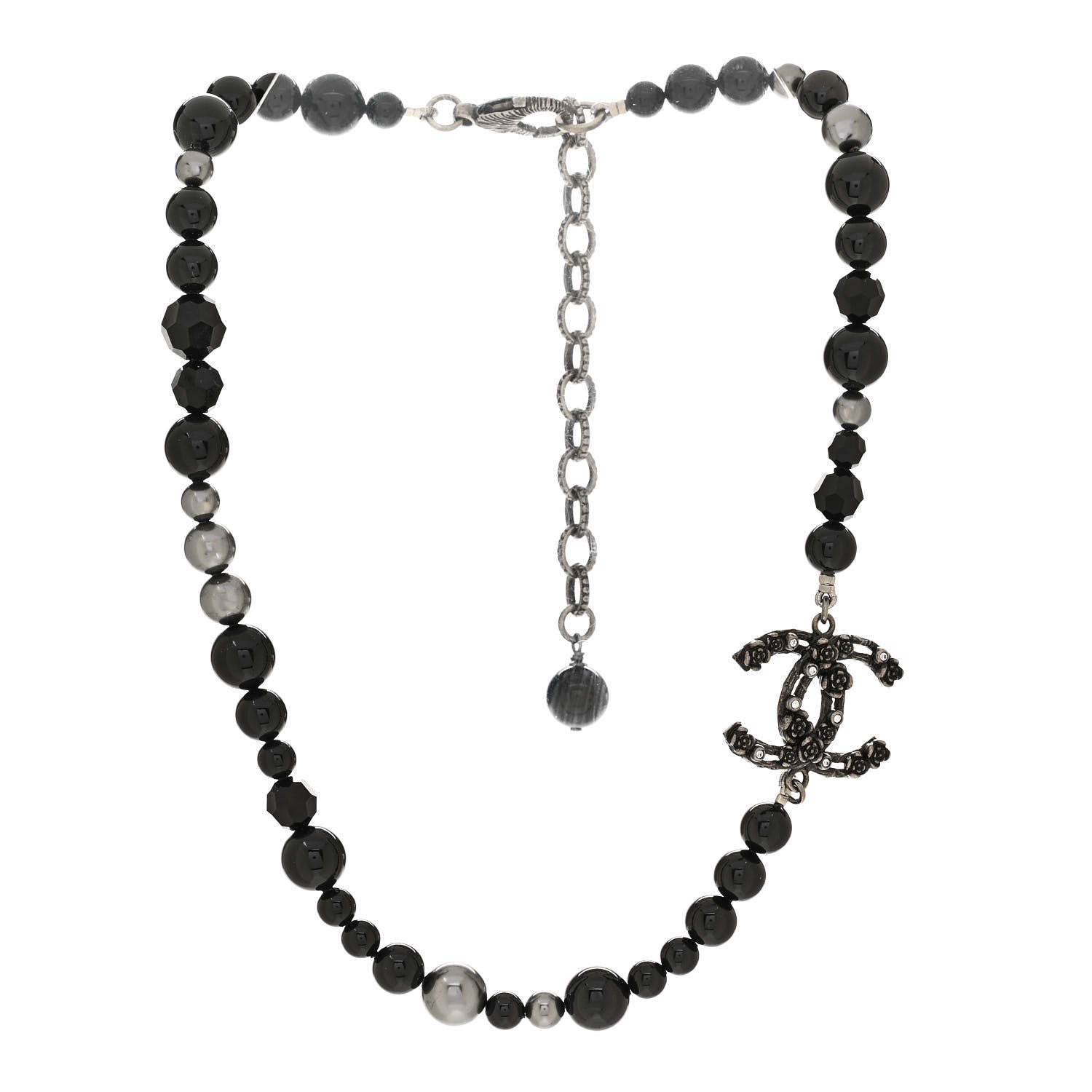 Chanel Pearl Crystal CC Camellia Necklace Ruthenium Black 3 of 6