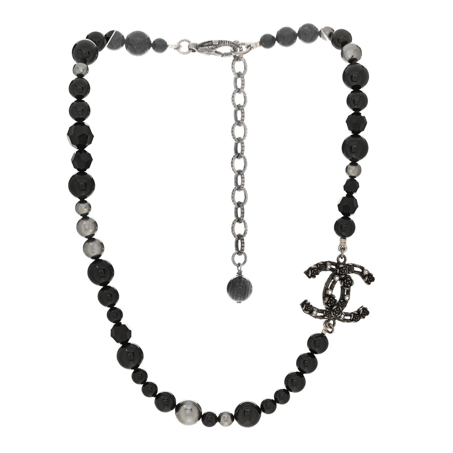 Pearl Crystal CC Camellia Necklace Ruthenium Black