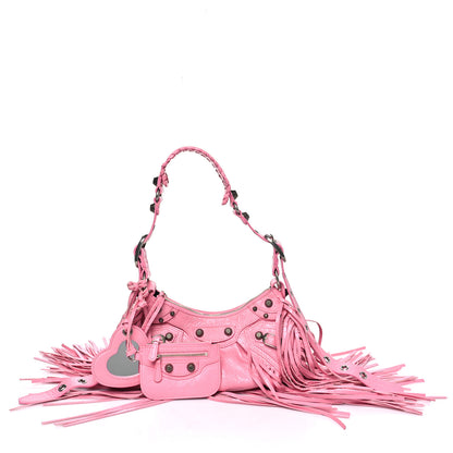 Balenciaga Agneau Arena Le Cagole Fringe Shoulder Bag XS Sweet Pink 3 of 10