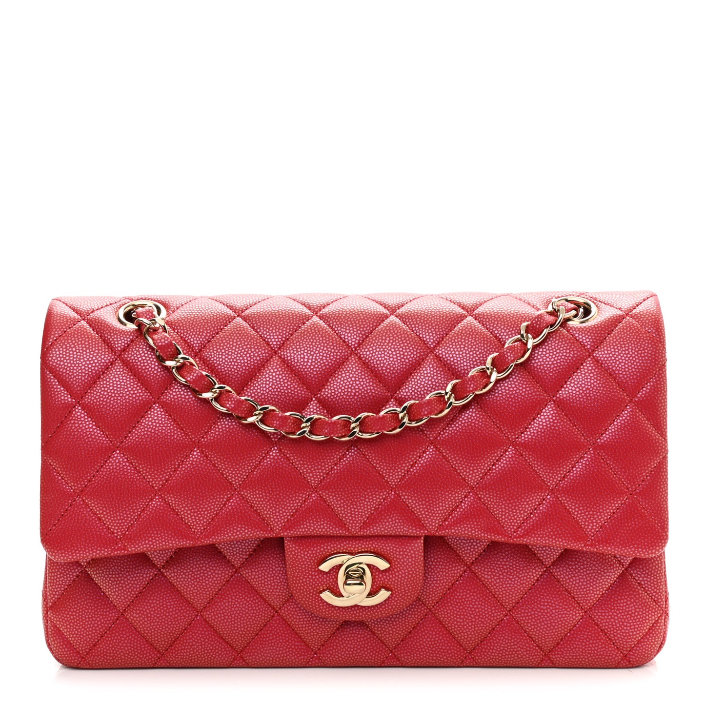 Iridescent Caviar Quilted Medium Double Flap Red