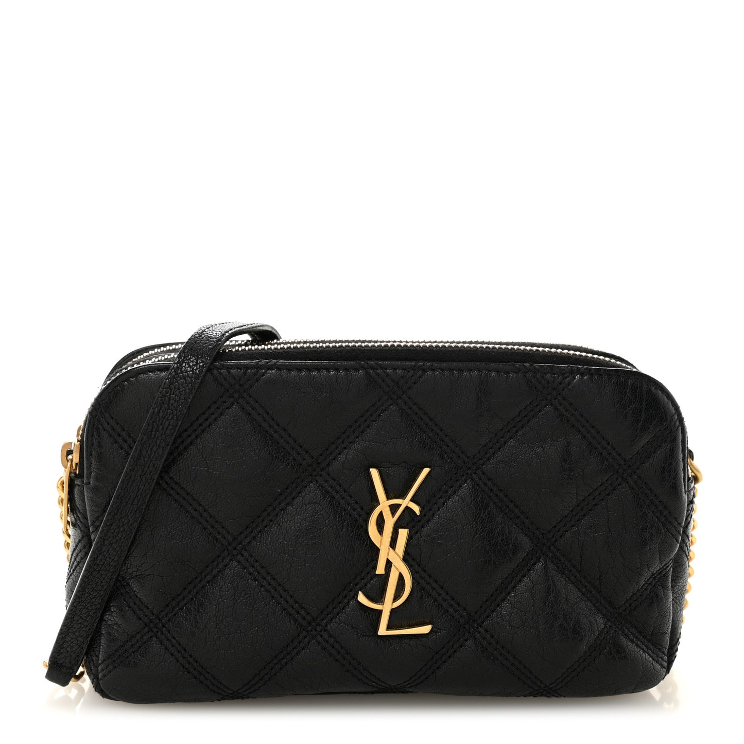 Grained Lambskin Quilted Mini Becky Double Zip Bag Black