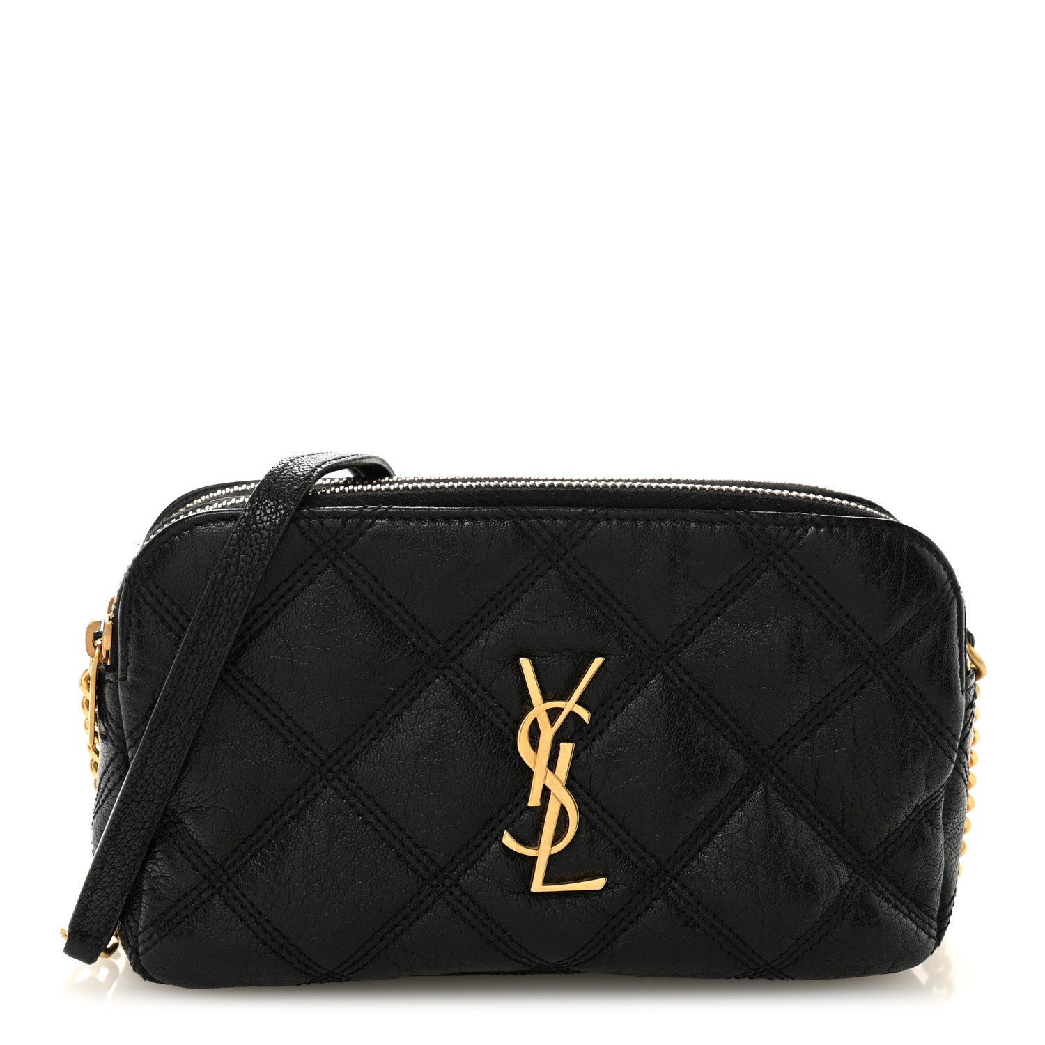 Saint Laurent Grained Lambskin Quilted Mini Becky Double Zip Bag Black 1 of 14